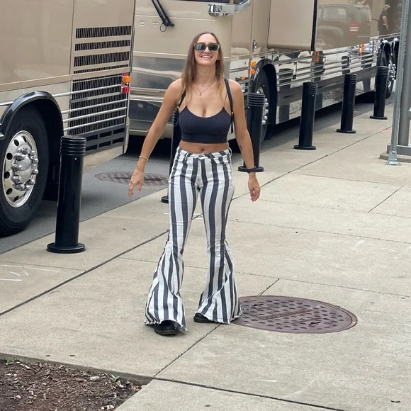 Pants & Jumpsuits | Blue And White Stripe Flare Pants | Poshmark